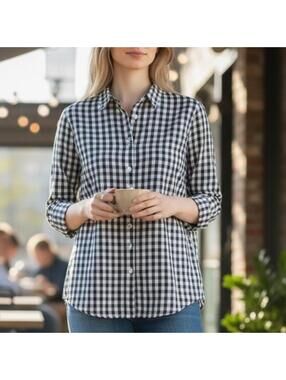 Sweaty Rocks Woman’s 2XL Long Sleeve Blue/White Checkered Button Down Shirt Top